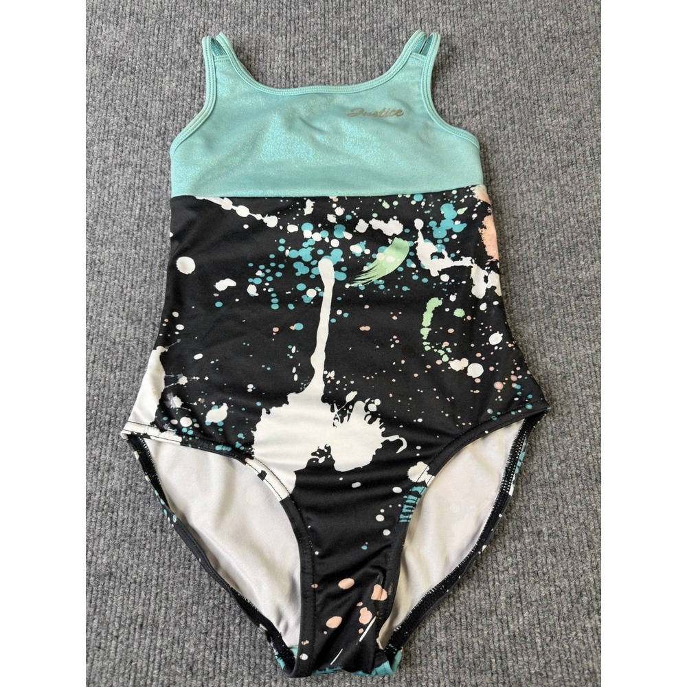 Justice Girls One Piece Swimsuit S 7/8 Black Multi Paint‎ Splash